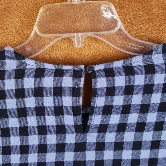 BEACH LUNCH LOUNGE Womens Top Large Blue Plaid Pullover Flannel Bell Sleeve - Picture 5 of 9